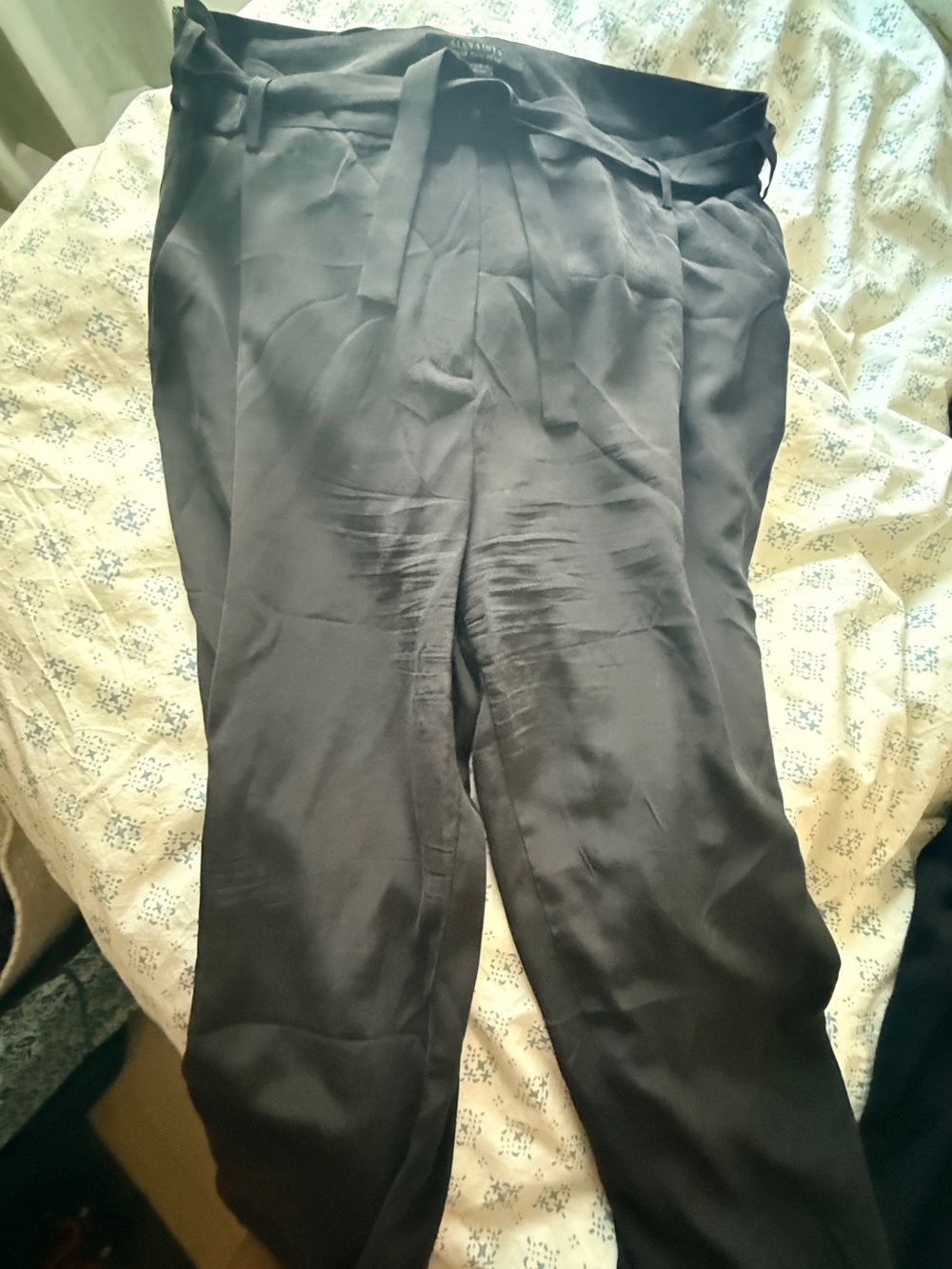 AllSaints Black Paperbag Waist Tapered Trouser Pants Size US 10